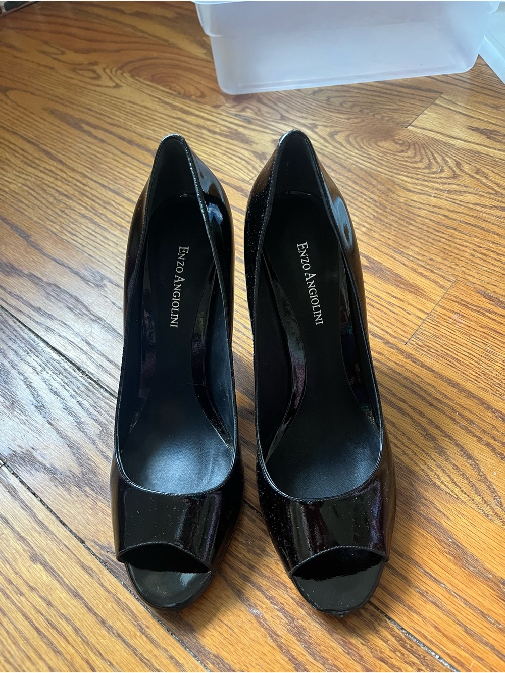 Enzo Angiolini Black Patent Peep-Toe Heels